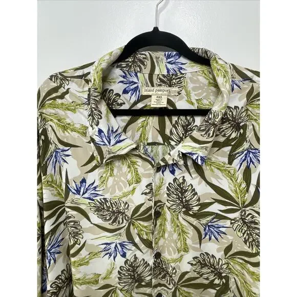 Island Passport Hawaiian Camp Shirt 4XL Rayon Tribal Aloha Floral Island Men - Picture 3 of 9